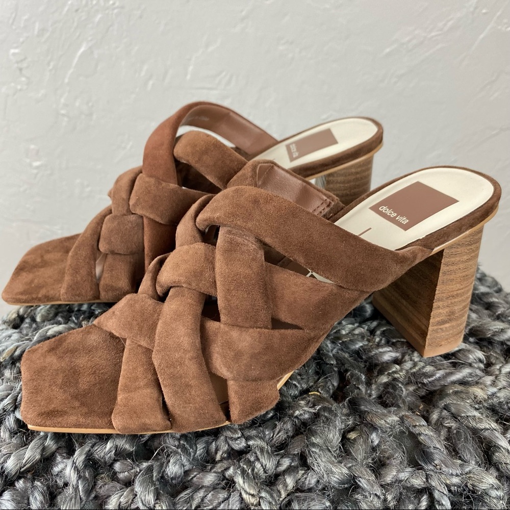 Dolce Vita Poira Sandal Heels in Espresso Suede square toe 7.5 - Picture 1 of 10
